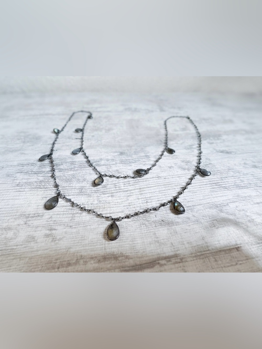 Vintage Boho 925 Sterling Silver Faceted Labradorite Station Layering Necklace - Picture 3 of 7